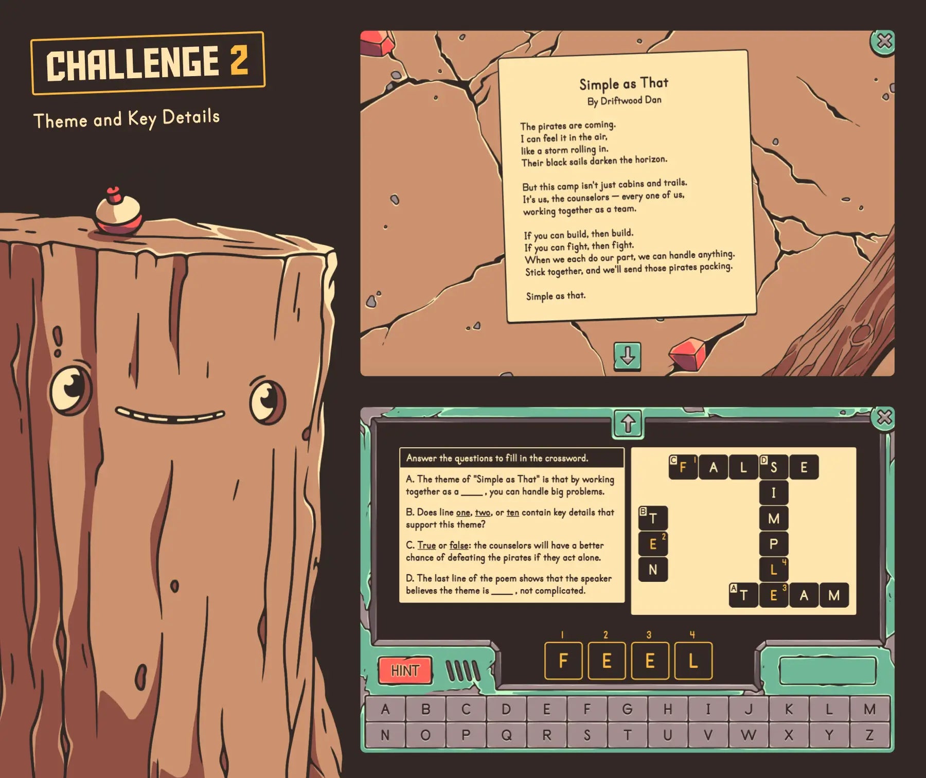 Virtual summer-themed theme and keys details of a poem game for 4th and 5th grade reading review.