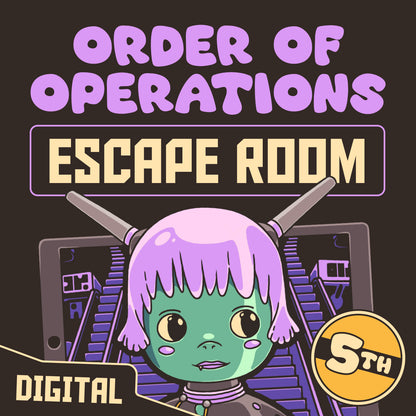 Digital 5th grade order of operations escape room with the theme "Puzzle Punks: Escape The Midnight Mall."