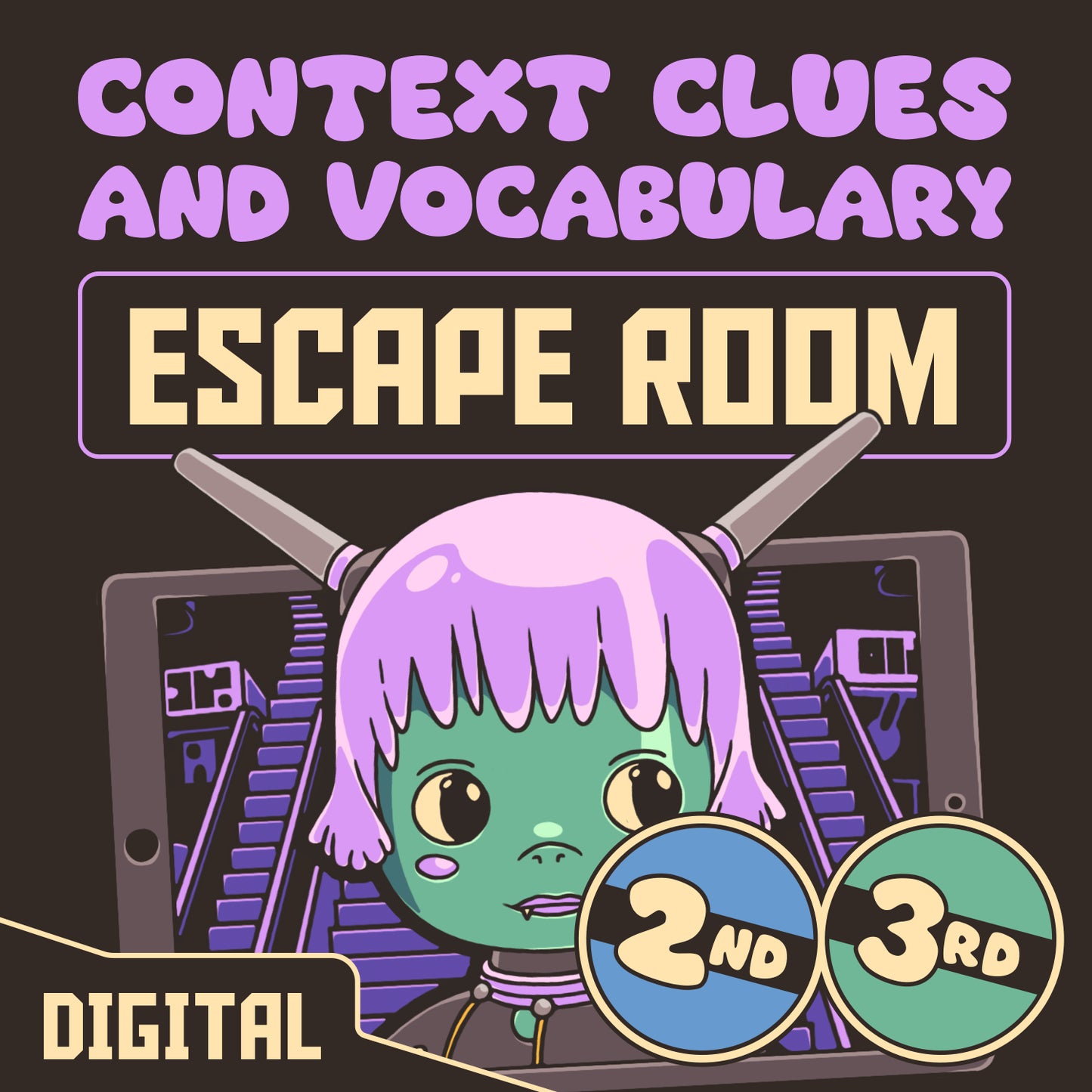 Digital context clues and vocabulary escape room for 2nd and 3rd grade classrooms.