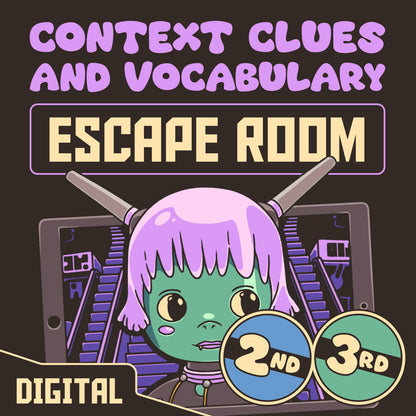 Digital context clues and vocabulary escape room for 2nd and 3rd grade classrooms.