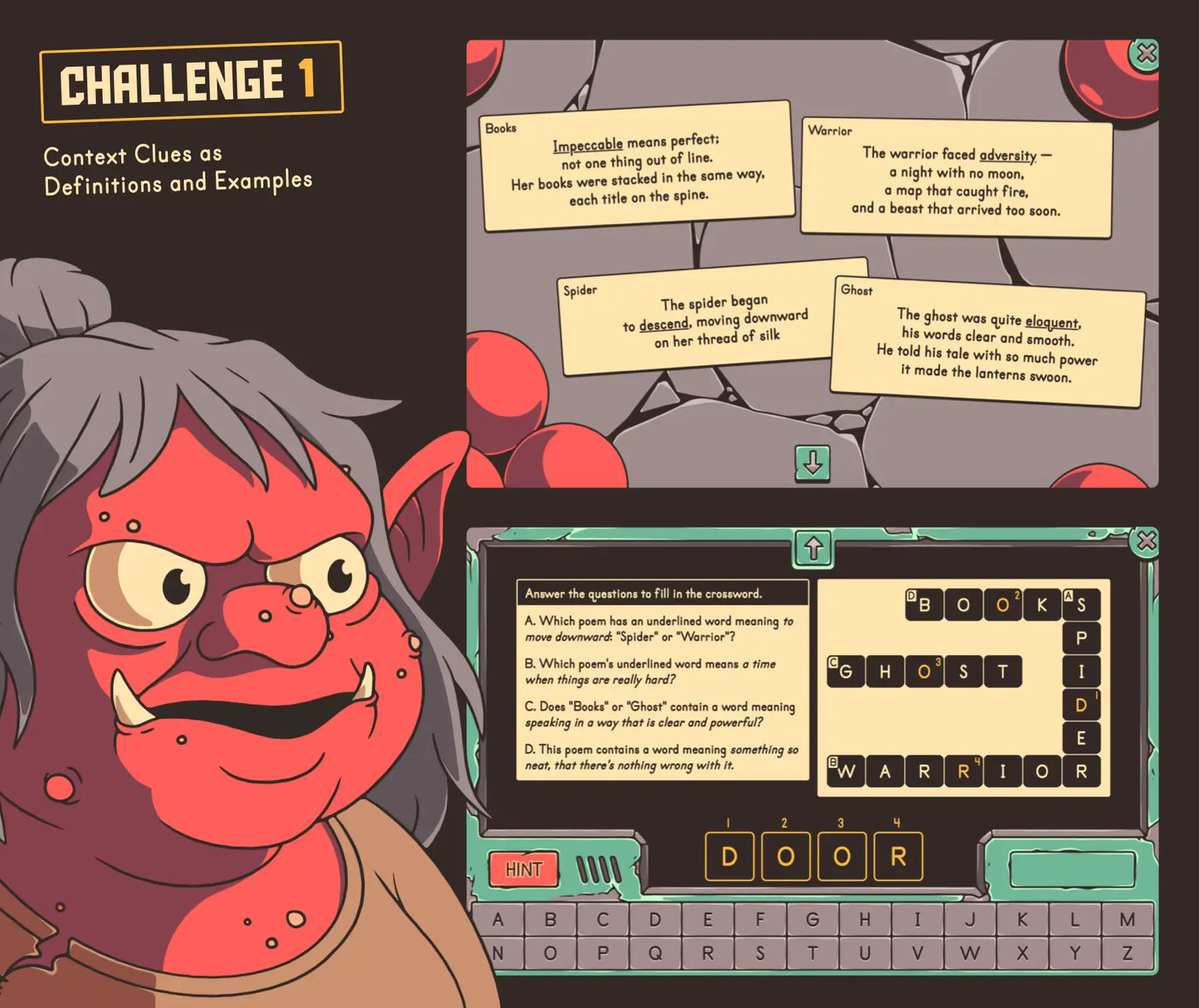 Digital context clues as definitions and examples review game for 4th and 5th grade classrooms.