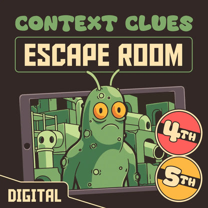 Virtual context clues escape room for 4th and 5th grade, titled "Puzzle Punks: Escape From Pickle's Playground."
