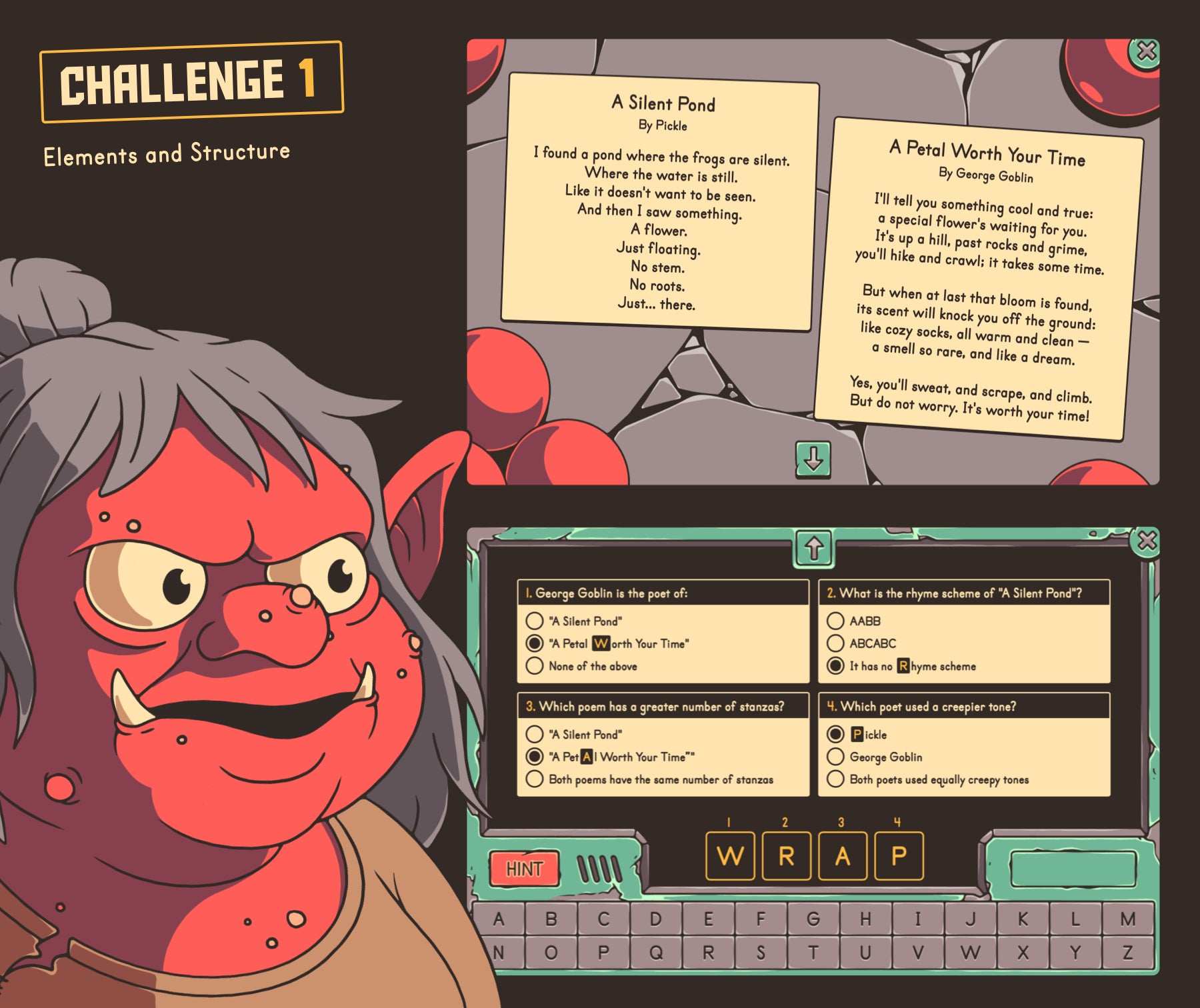 Digital 4th and 5th grade poetic elements and structure activity for end of year test prep, with a multiple-choice section.