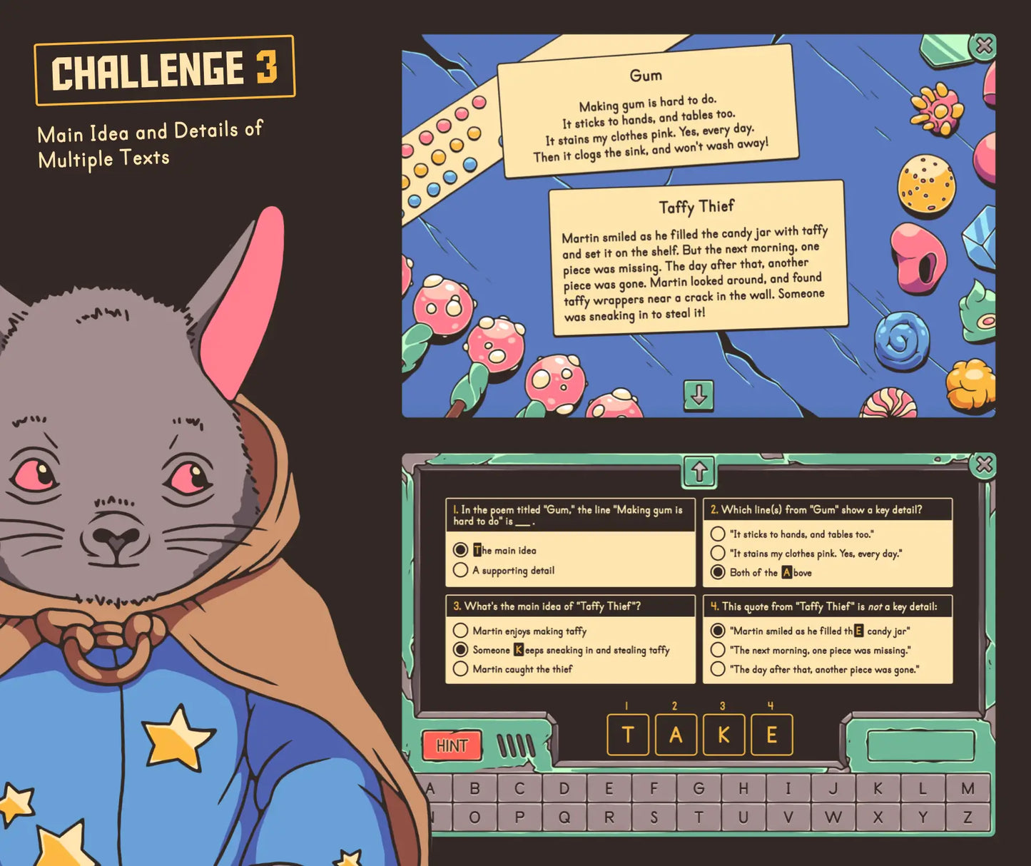 Main idea and details of multiple texts escape room challenge.