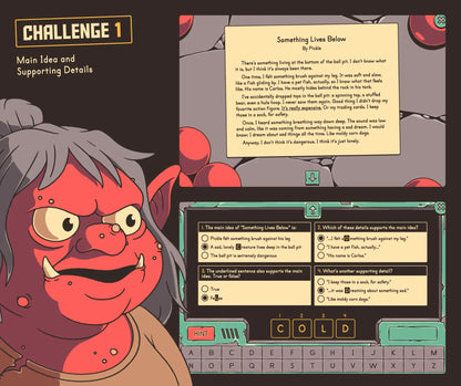 Digital main idea and supporting details escape room activity with a reading passage and multiple-choice section.