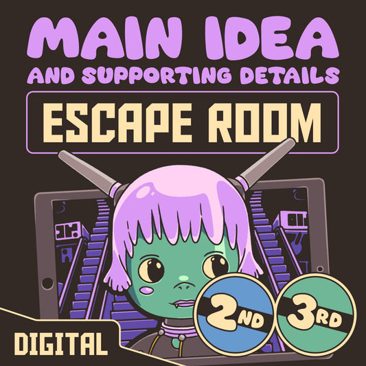 Digital main idea and supporting details escape room for 2nd and 3rd grade classrooms.