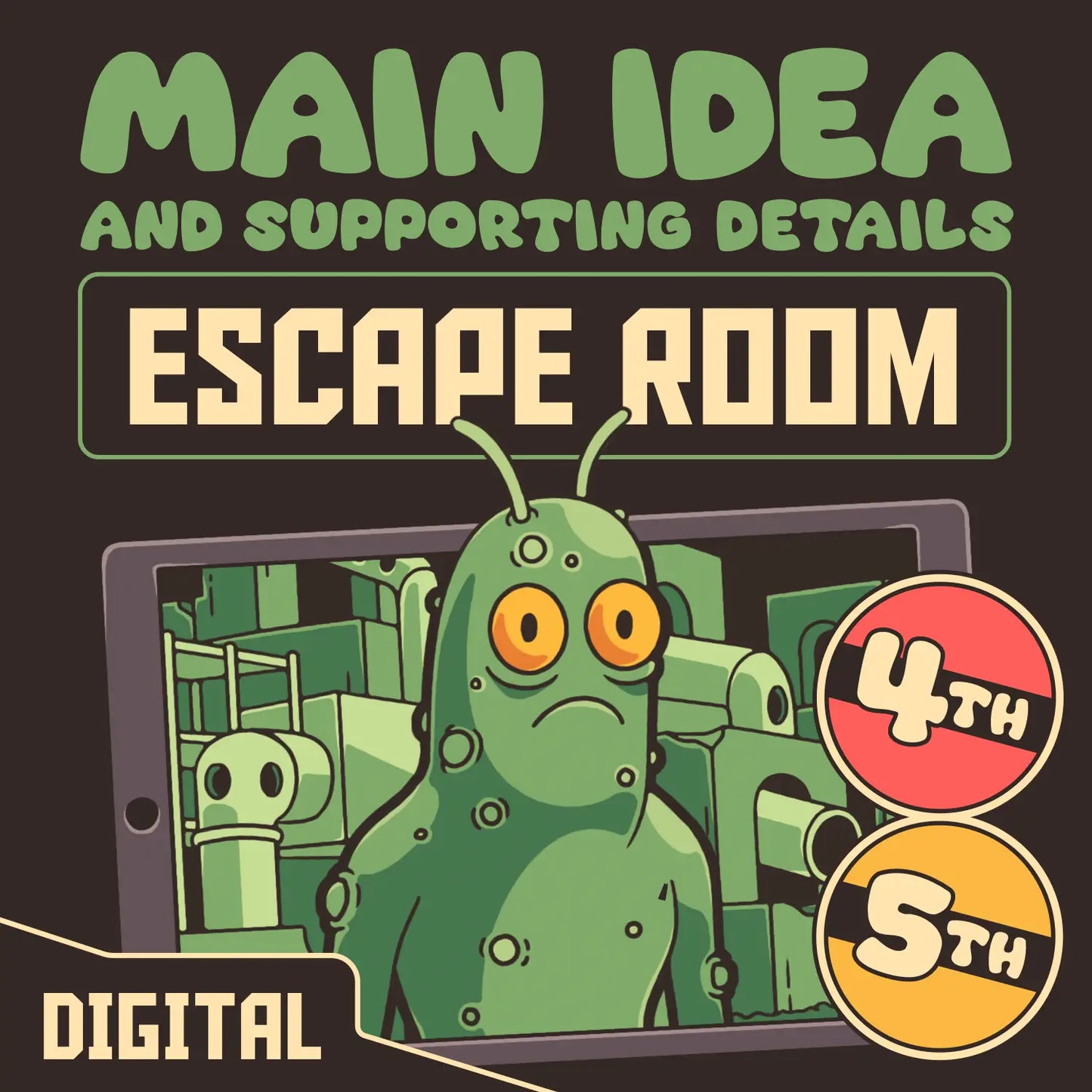 Online main idea and supporting details escape room for practicing 4th and 5th grade reading comprehension.
