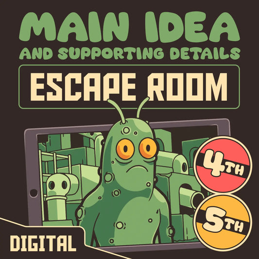 Online main idea and supporting details escape room for practicing 4th and 5th grade reading comprehension.