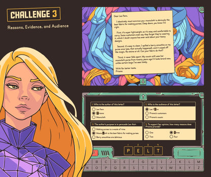 Digital author's purpose review game covering the standards of reason, evidence, and audience.