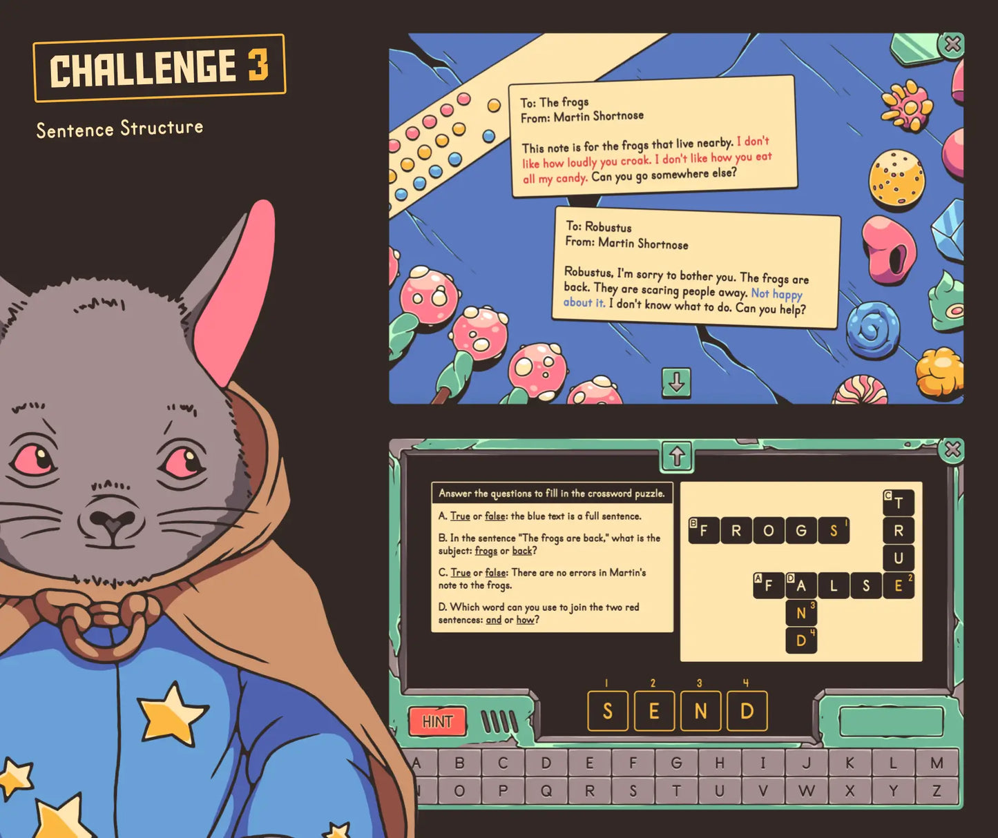 Digital ELA escape room focused on sentence structure for second and third grade, with a crossword.