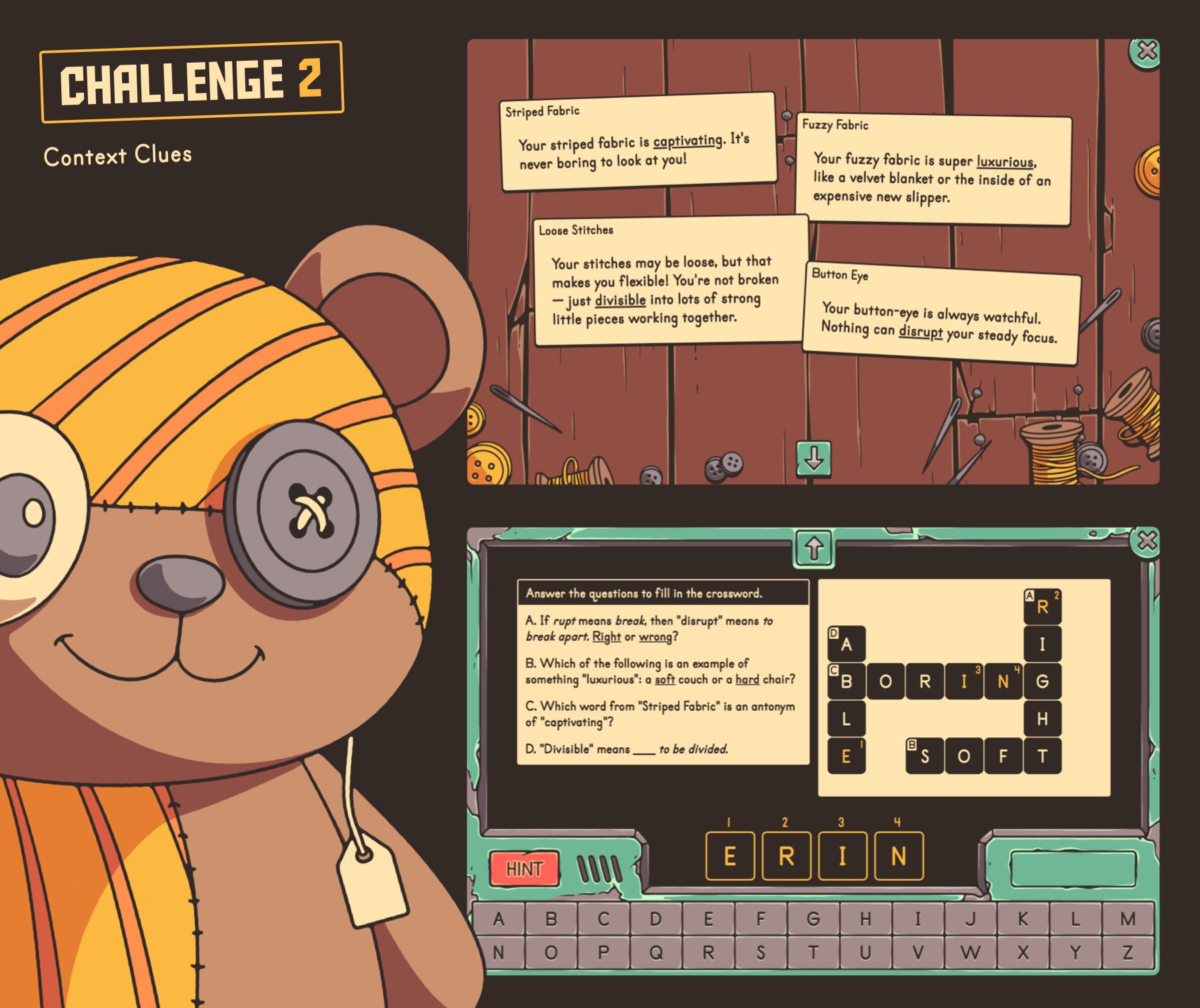 Digital Christmas context clues game with 5th grade reading passages and a crossword puzzle.