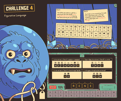 Digital figurative language classroom escape room, with third grade Christmas reading comprehension passages and secret code activity.