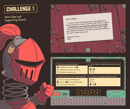 Virtual Christmas main idea and supporting details escape room activity with a 3rd grade reading comprehension passage and multiple-choice quiz.