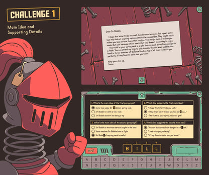 Virtual Christmas main idea and supporting details escape room activity with a 5th grade reading comprehension passage and multiple-choice quiz.
