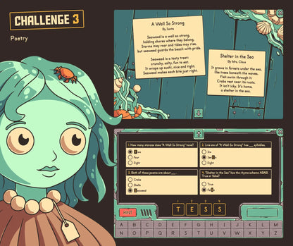 Online Christmas poetry activity for 3rd grade ELA review, with two poems and a multiple-choice quiz section.