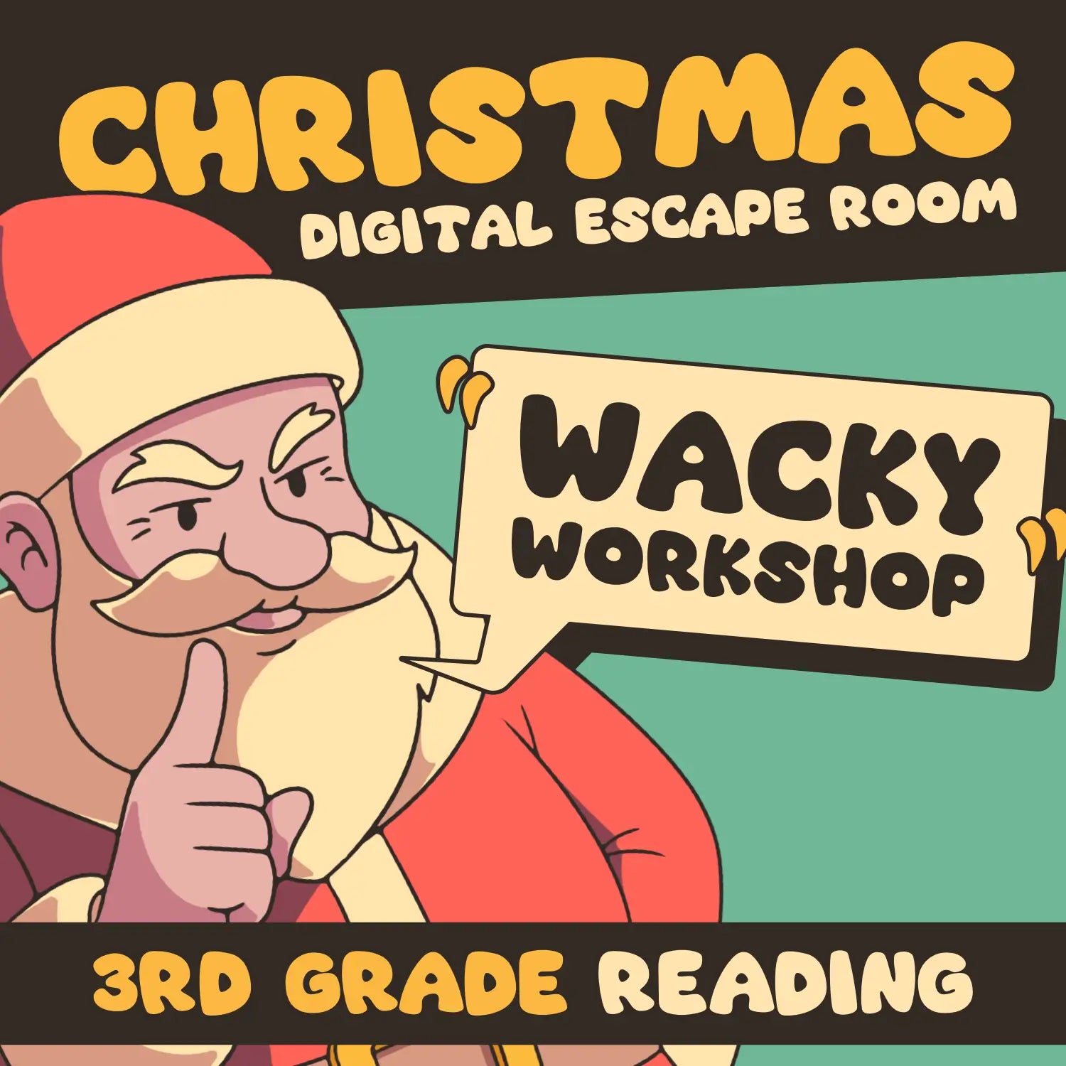 Online Christmas reading escape room game covering 3rd grade ELA skills, entitled "Puzzle Punks: Wacky Workshop."
