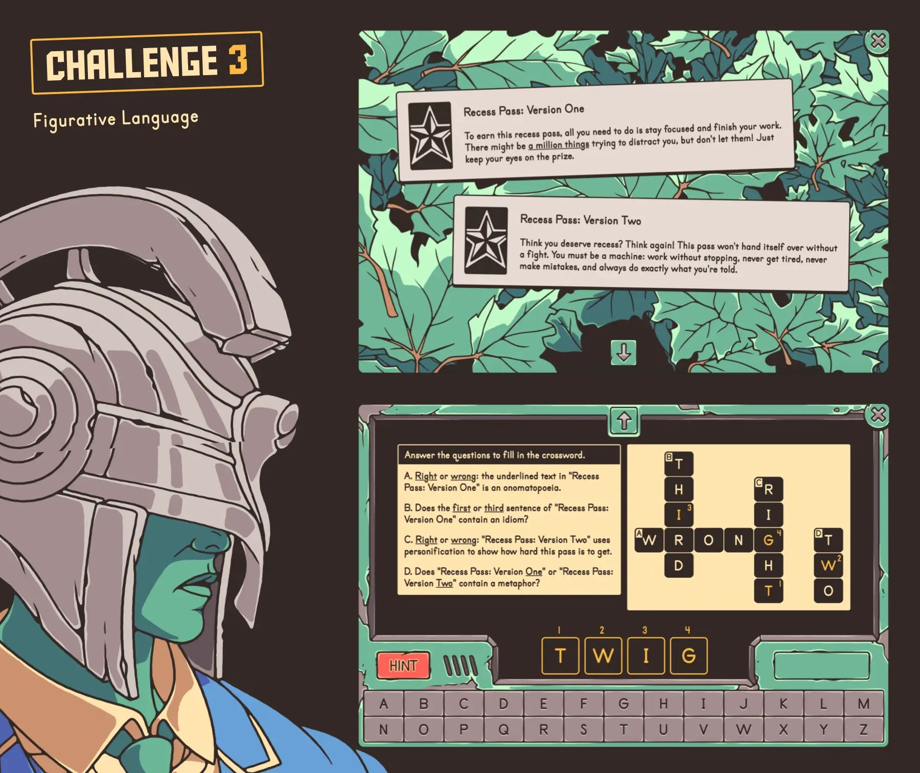 Online "escape the school" reading comprehension game covering 5th grade figurative language.