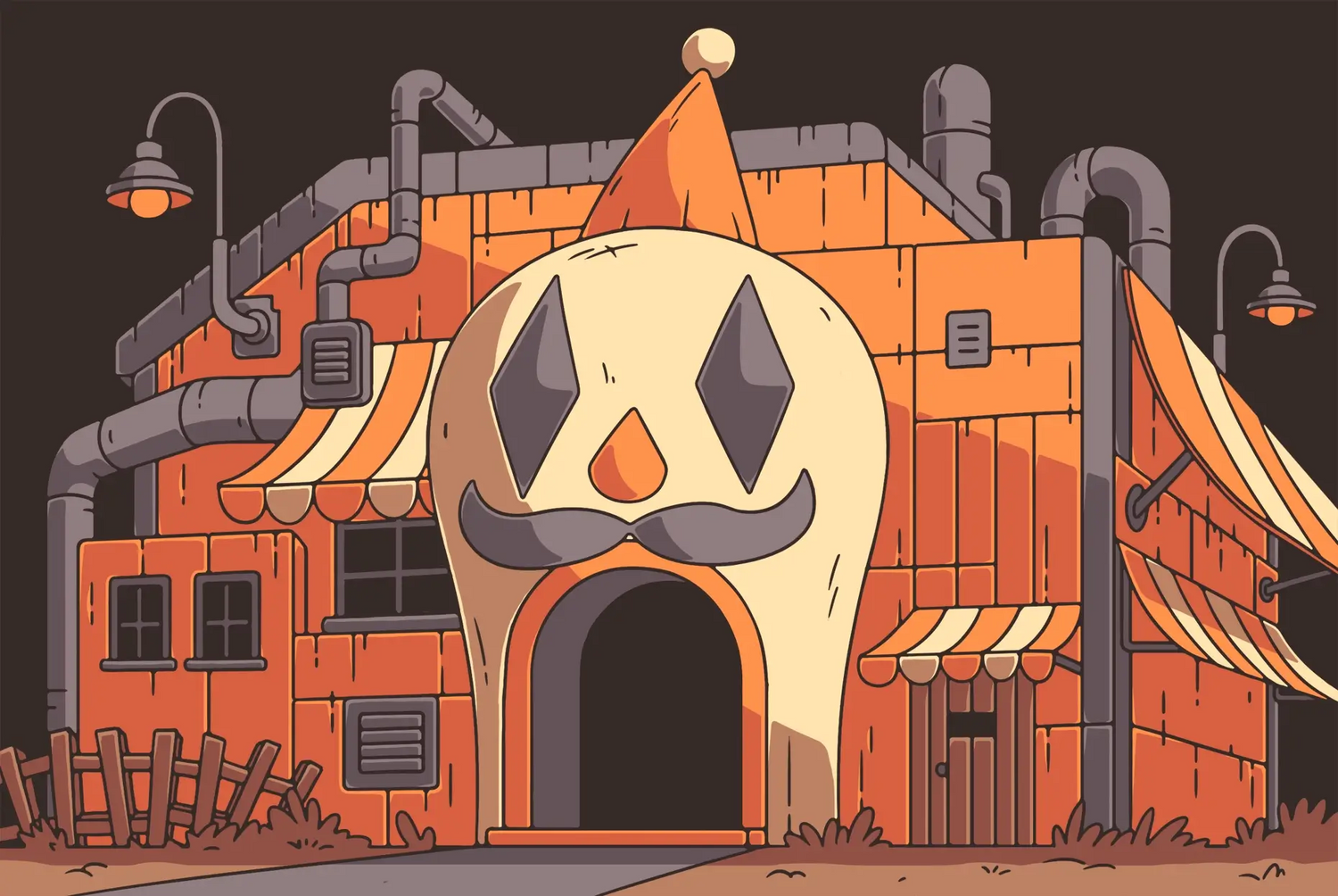 The entrance to Frederick's Funhouse, the spooky setting of Puzzle Punks Halloween learning games.