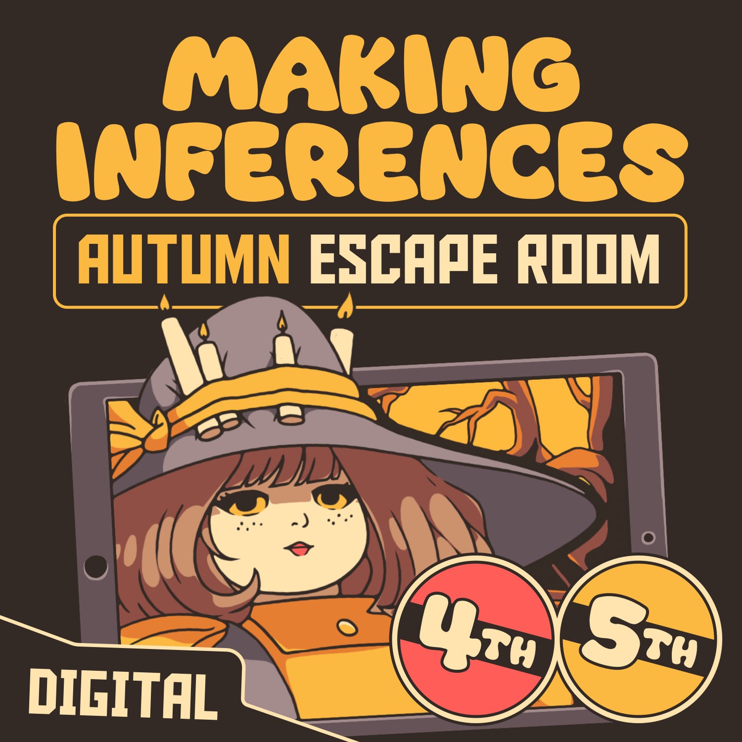 4th and 5th grade fall making inferences escape room for reading comprehension.