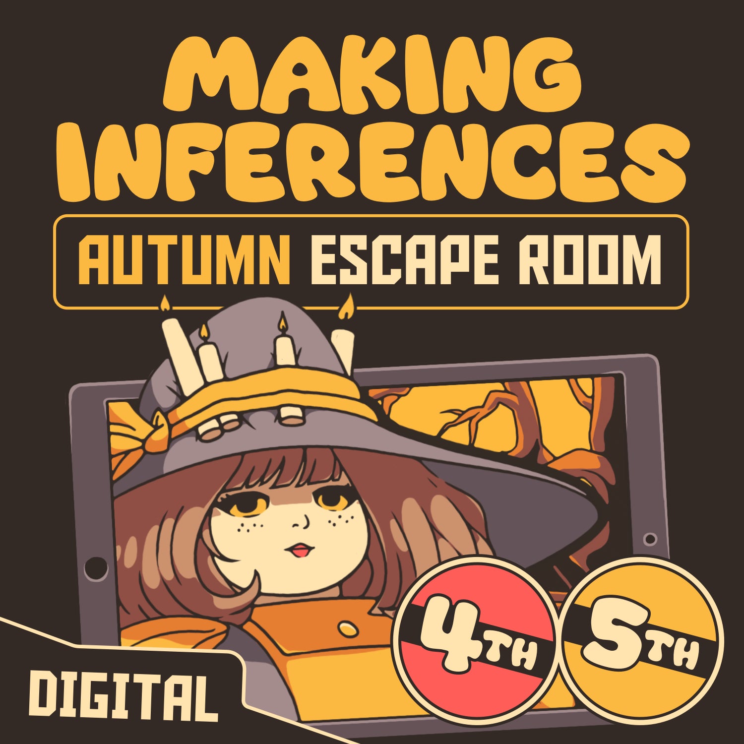 4th and 5th grade fall making inferences escape room for reading comprehension.