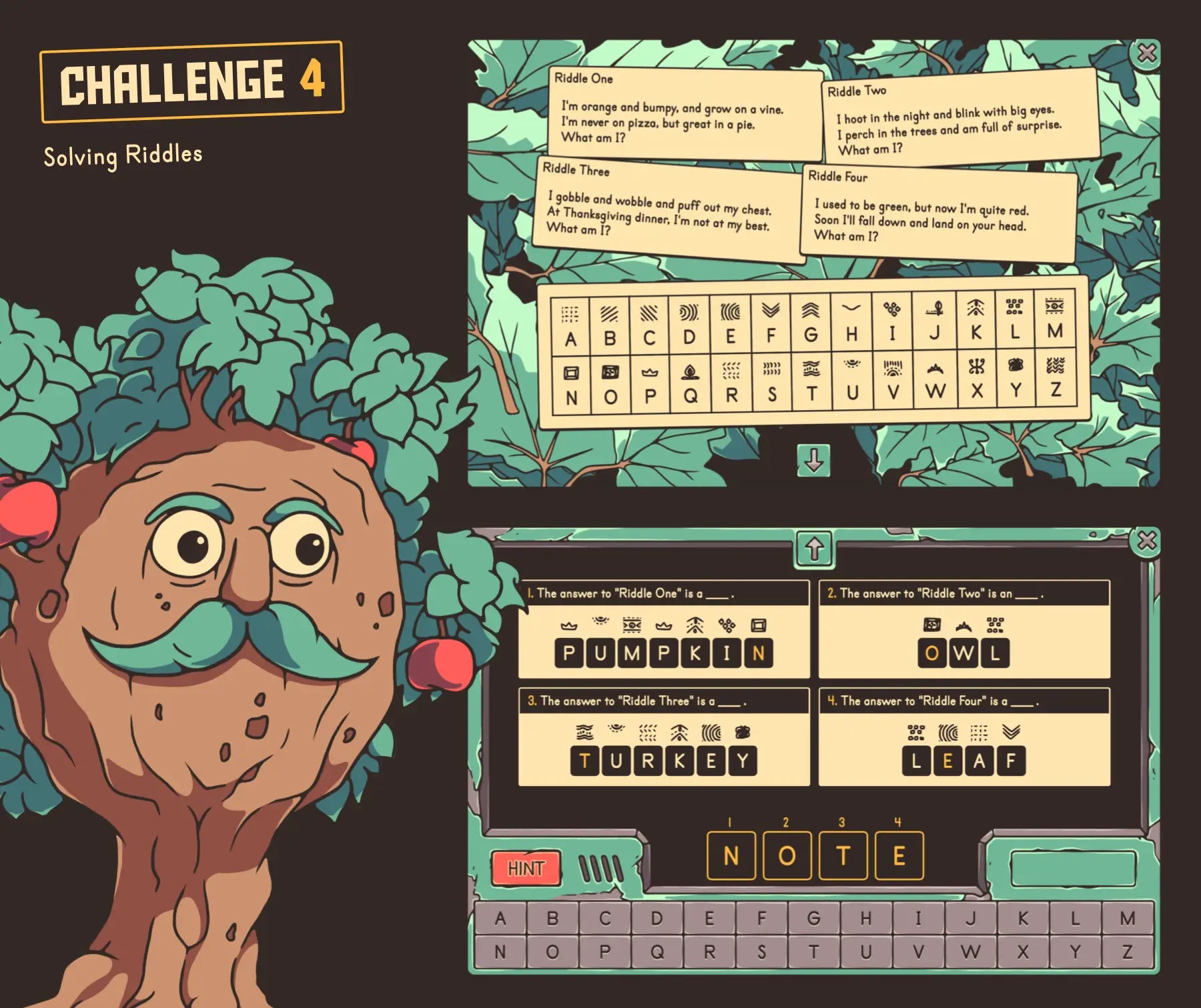 Digital fall riddles activity, with a secret code and cryptogram section for 4th and 5th grade English class.