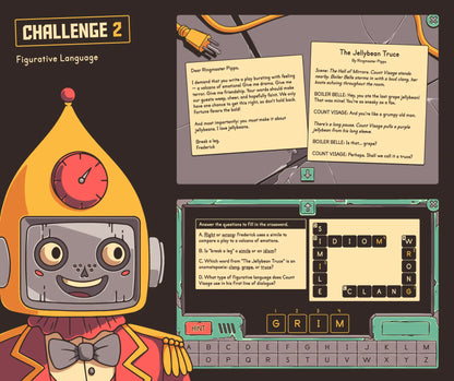 Digital Halloween figurative language escape room activity with two reading passages and a crossword puzzle.