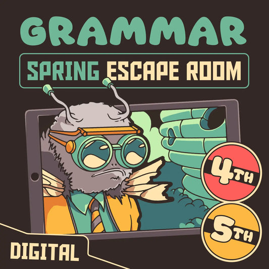 Spring grammar escape room for 4th and 5th grade, titled "Puzzle Punks: Beehive Blitz."