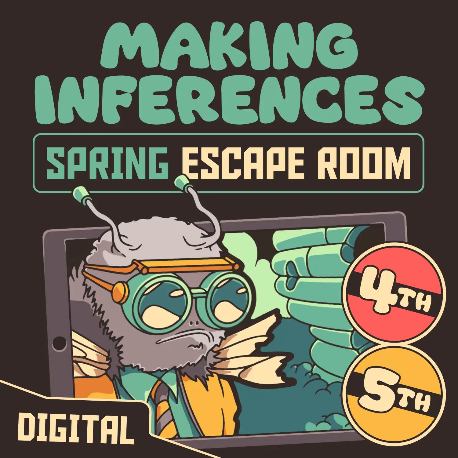 Spring making inferences escape room for 4th and 5th grade, titled "Puzzle Punks: Beehive Blitz."