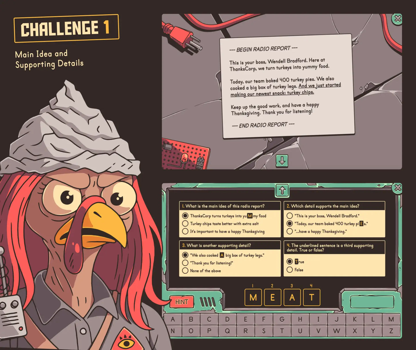 Digital Thanksgiving main idea and supporting details escape room game for 3rd grade.