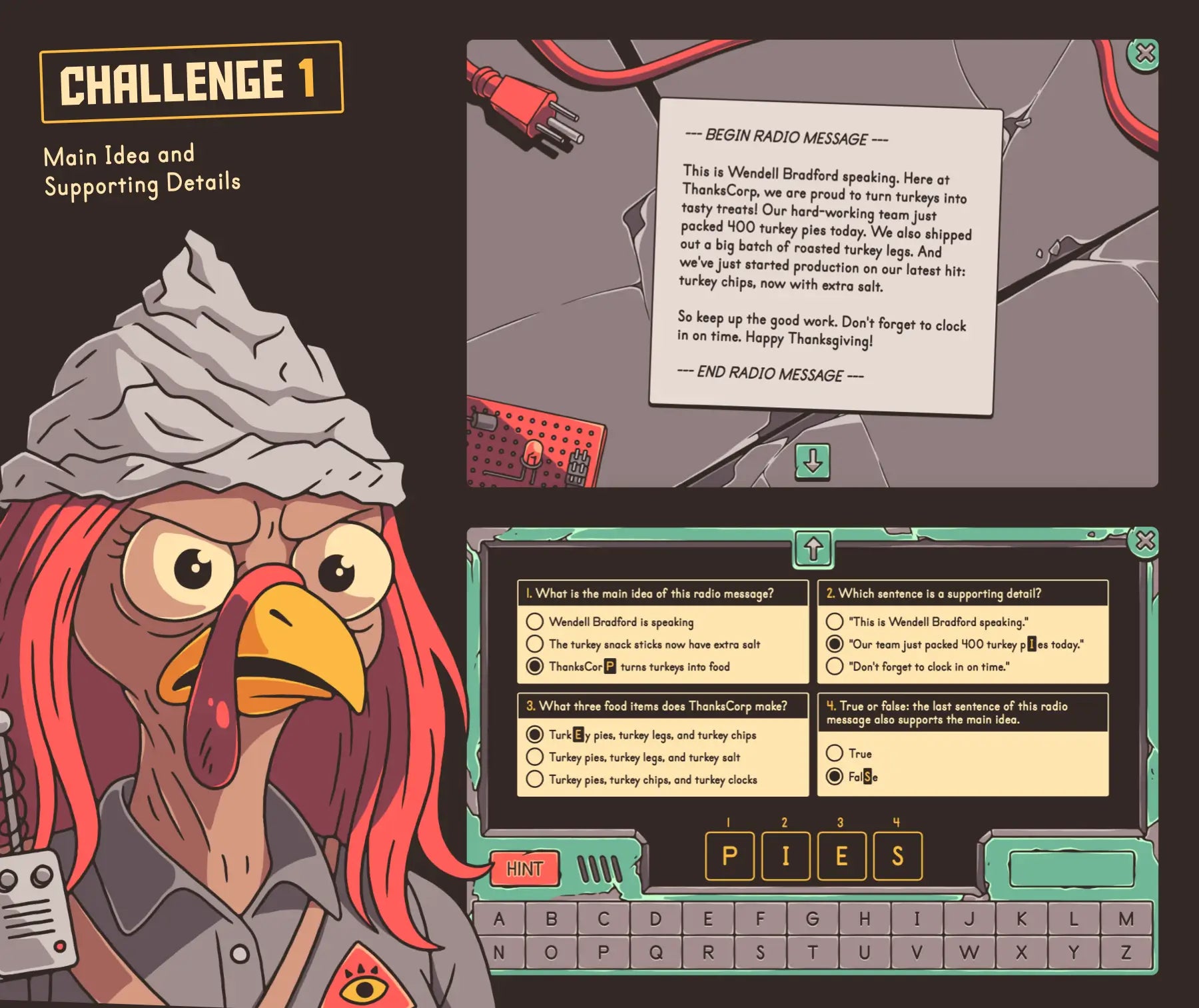 Digital Thanksgiving main idea and supporting details escape room game for 4th grade.