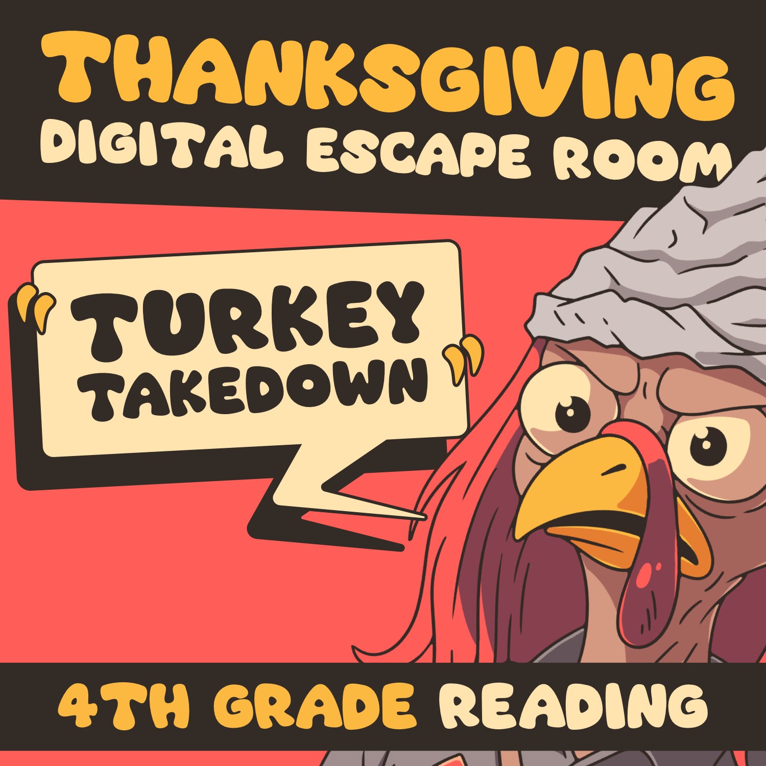 Virtual Thanksgiving escape room for 4th grade reading comprehension, titled "Puzzle Punks: Turkey Takedown".