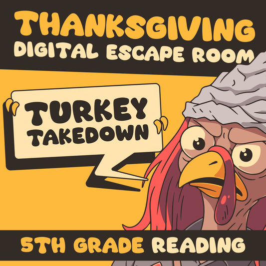Virtual Thanksgiving escape room for 5th grade reading comprehension, titled "Puzzle Punks: Turkey Takedown".