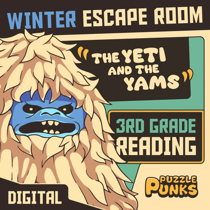 Puzzle Punks winter escape room for 3rd grade reading comprehension: "The Yeti and the Yams."