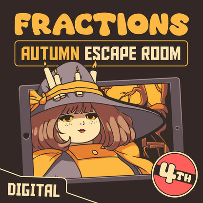 Digital fall escape room for 4th grade fractions, entitled "Puzzle Punks: Escape the Midnight Mall."