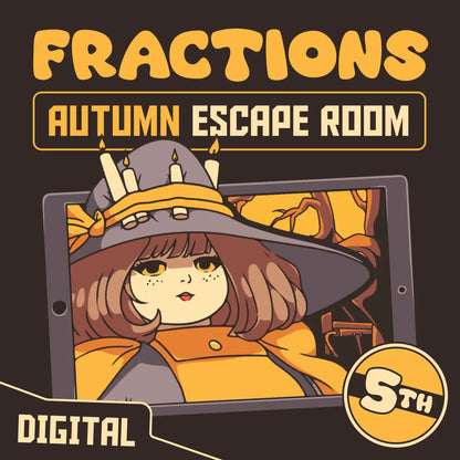 Digital fall escape room for 5th grade fractions, entitled "Puzzle Punks: Escape the Midnight Mall."