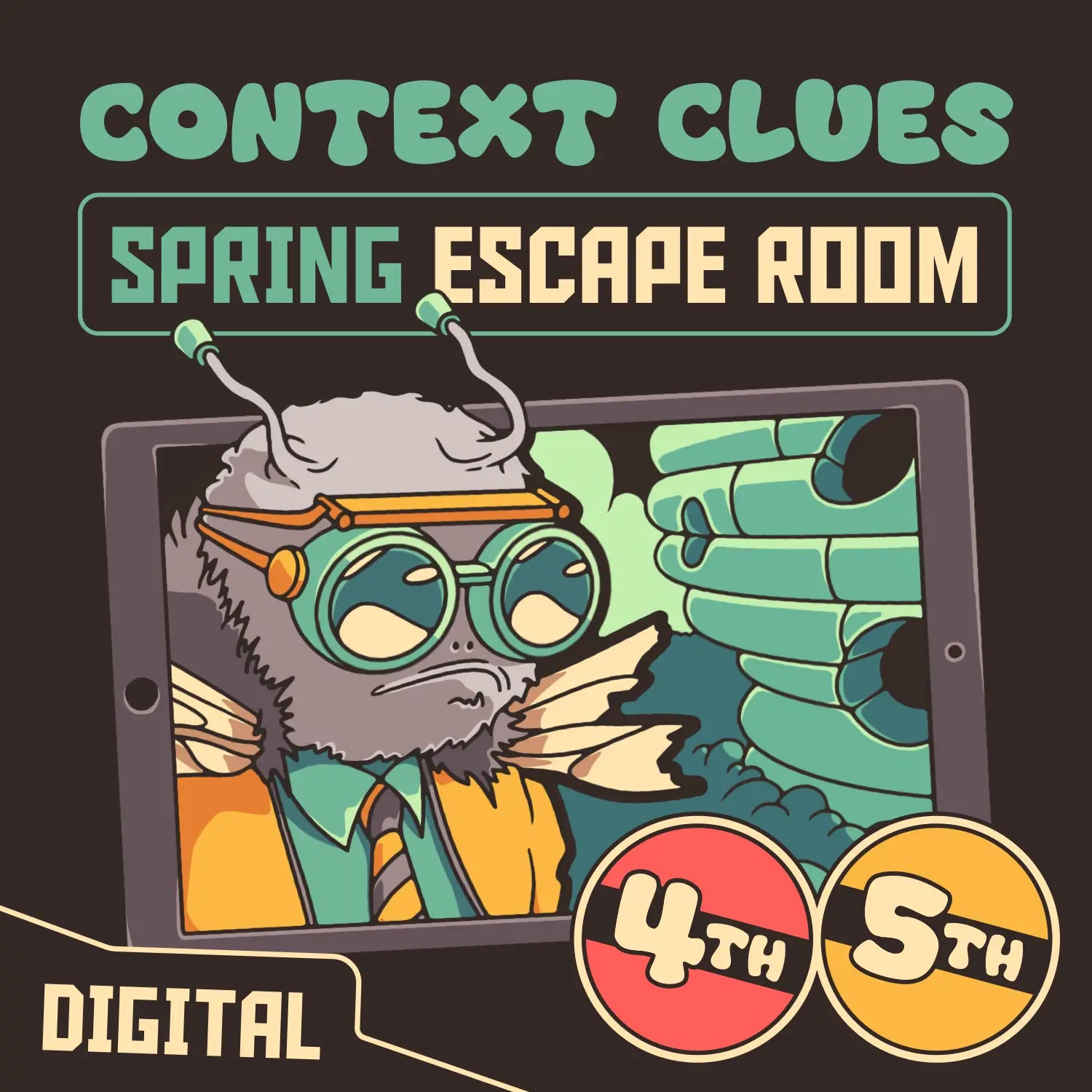 Digital context clues escape room for 4th and 5th grade, with the theme "Puzzle Punks: Beehive Blitz."