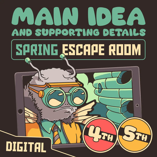 Digital spring main idea and supporting details escape room for 4th and 5th grade, with the theme "Puzzle Punks: Beehive Blitz."