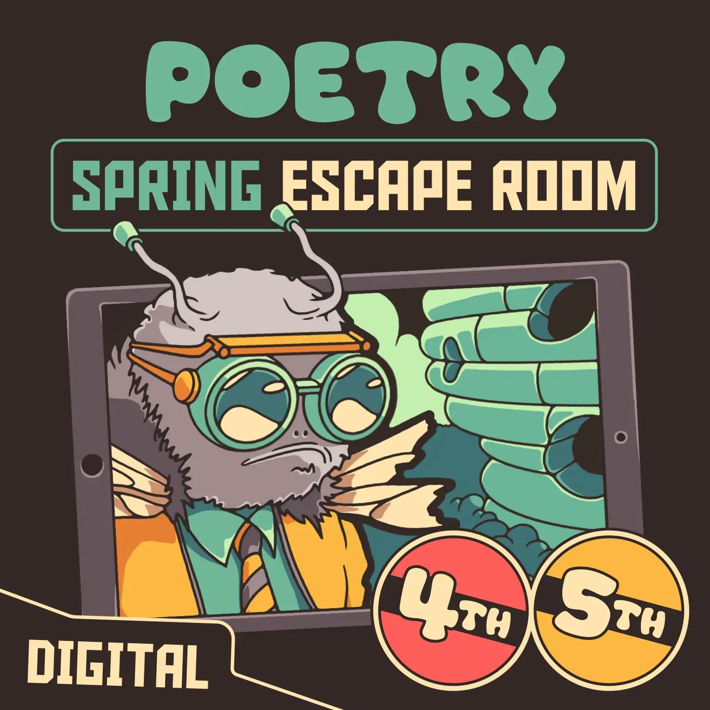 Digital spring poetry escape room for 4th and 5th grade, with the theme "Puzzle Punks: Beehive Blitz."