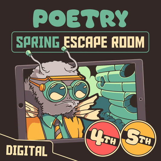 Digital spring poetry escape room for 4th and 5th grade, with the theme "Puzzle Punks: Beehive Blitz."