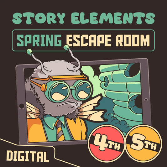 Digital spring story elements escape room for 4th and 5th grade, with the theme "Puzzle Punks: Beehive Blitz."