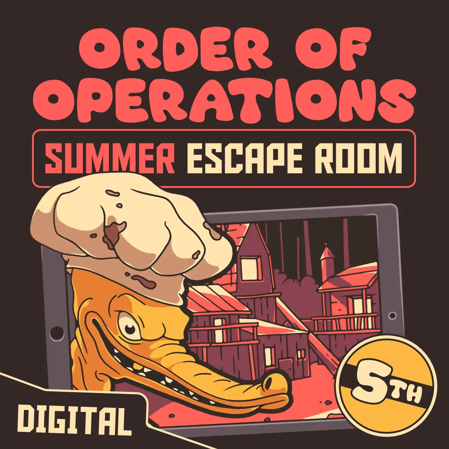 Digital order of operations escape room for 5th grade with a summer theme, titled "Puzzle Punks: Camp Calamari."