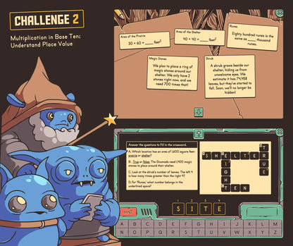 Digital fall multiplication in base ten and place value game with equations, word problems, and a crossword puzzle.