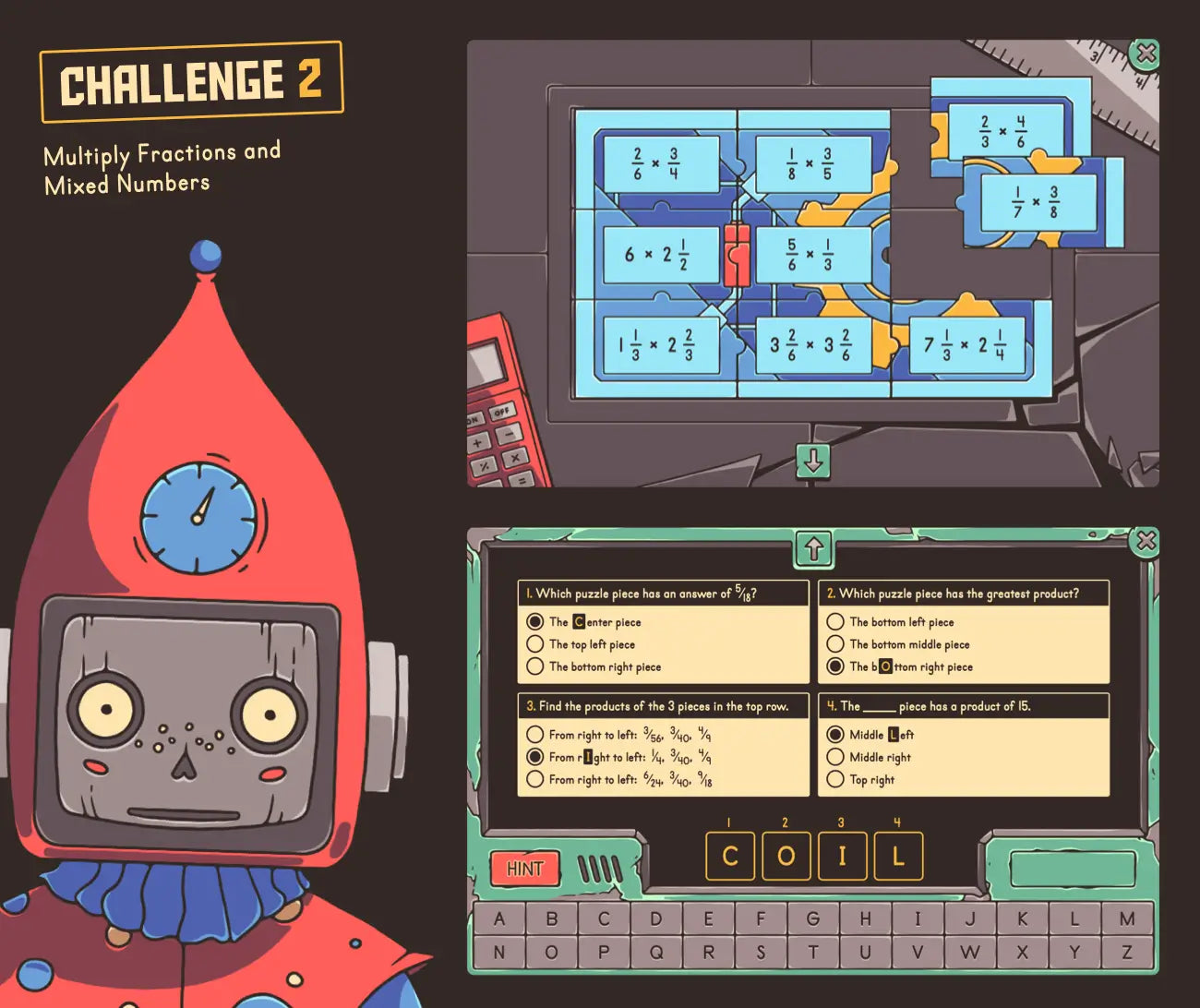 Digital winter multiplying fractions and mixed numbers game.