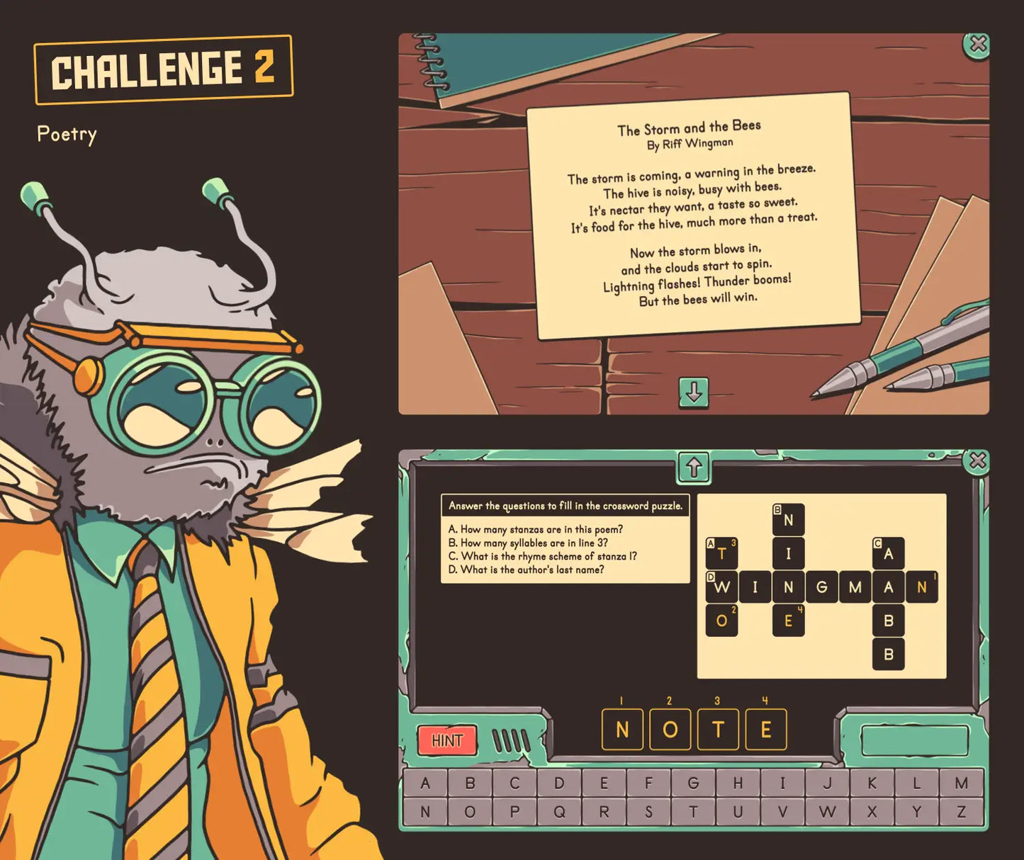 Online third grade spring poetry activity with a crossword puzzle challenge.