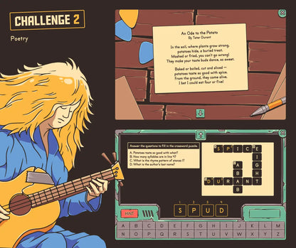 Digital poetry game with a winter theme and crossword puzzle section.